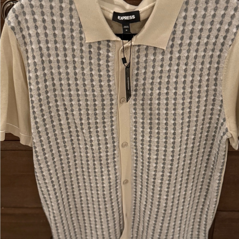 Express Cream and Gray Polo Shirt